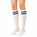 Calze alte al ginocchio 39-42 in maglia avorio e blu navy stile sportivo