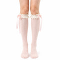 Calze al ginocchio donna 39-42 in maglia rosa con pizzo e fiocchi - stile romantico
