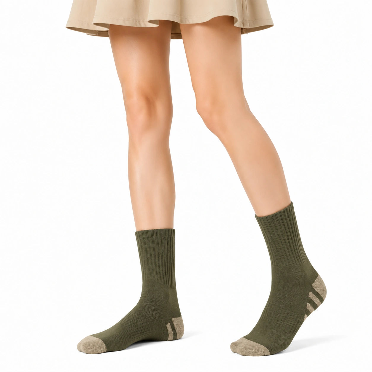 Calze sportive 35-38 in maglia verde oliva e beige a coste