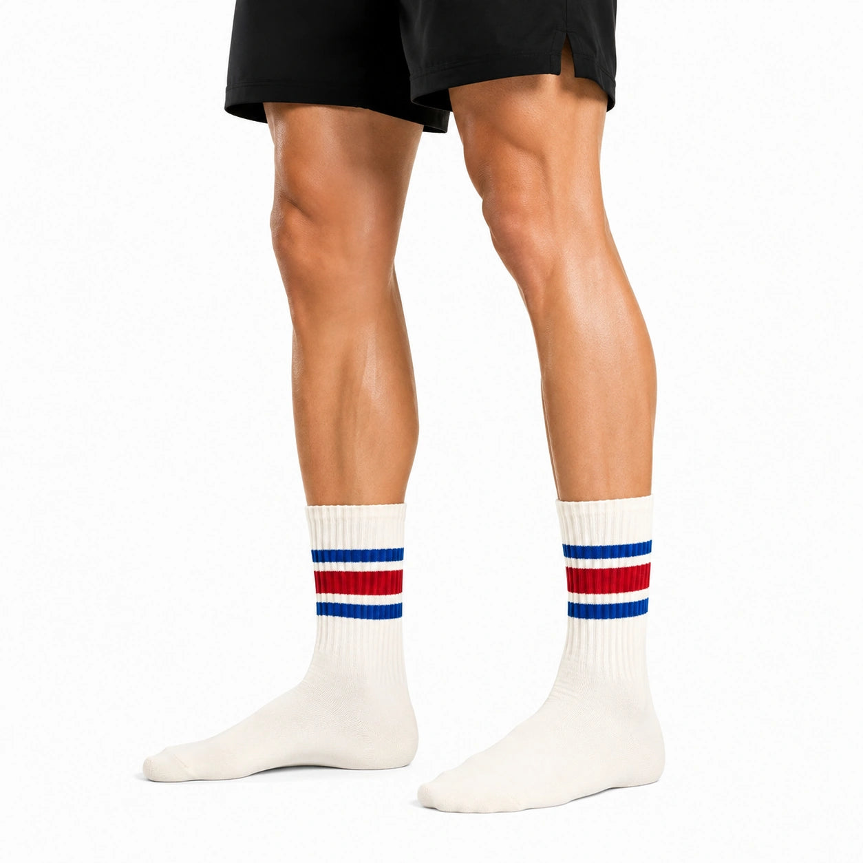 Calze sportive 43-46 in tessuto a coste bianco rosso blu stile rétro