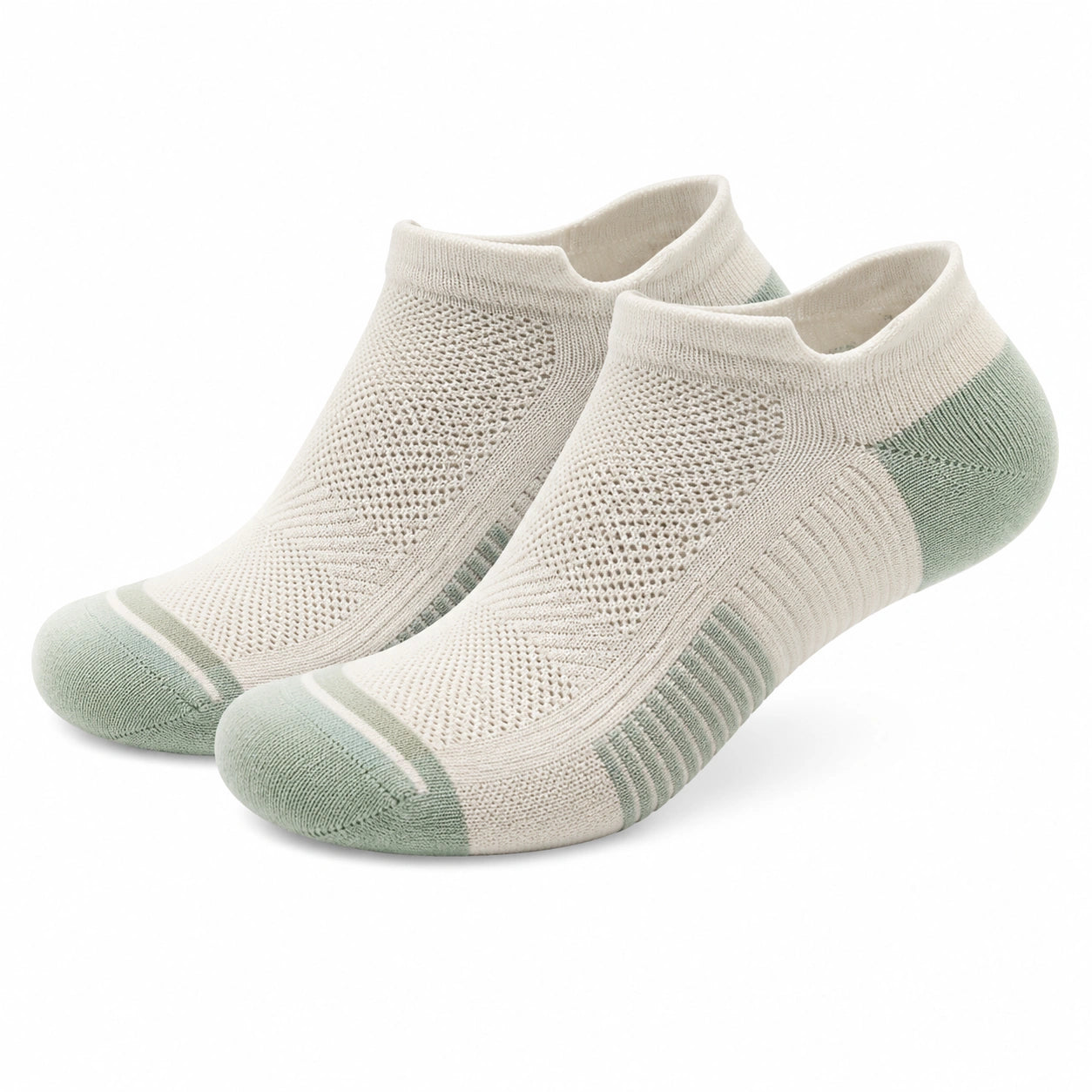 Calze corte 35-38 in tessuto a maglia avorio e verde - traspiranti per sport