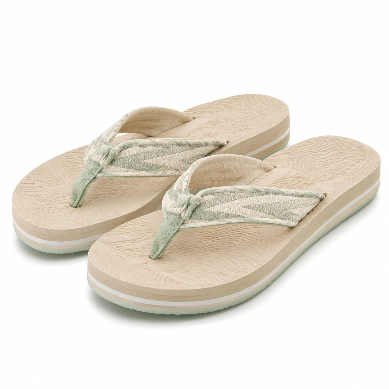 Infradito da donna 42/43 beige e verde chiaro con fasce in tessuto e suola ammortizzata