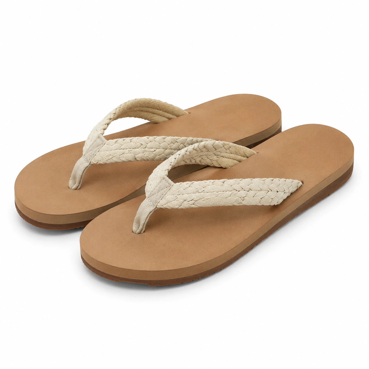 Infradito 40/41 beige e marrone con fascia intrecciata in tessuto stile casual