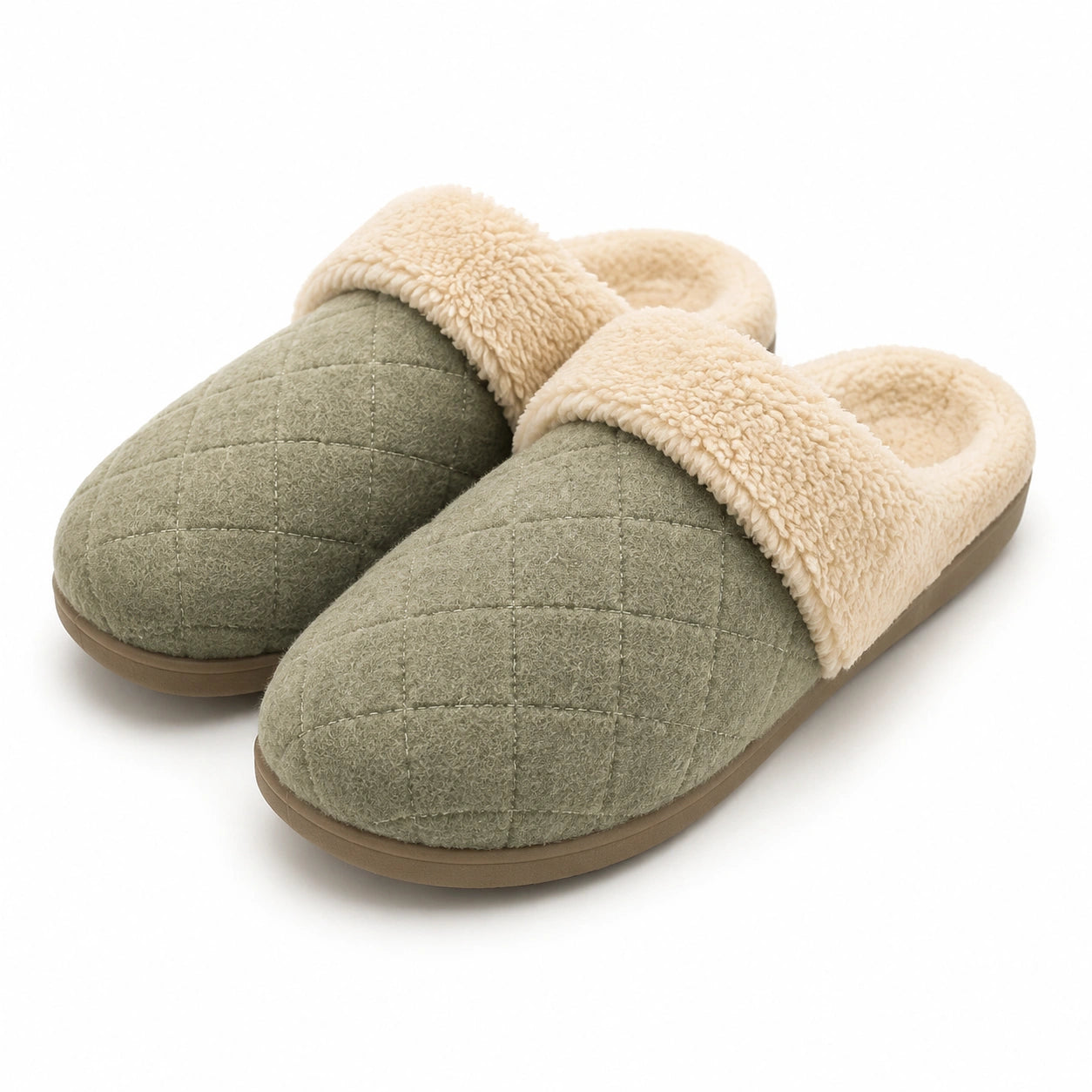 Pantofole 38/39 verde salvia in tessuto effetto scamosciato - imbottite con bordo soffice da interno