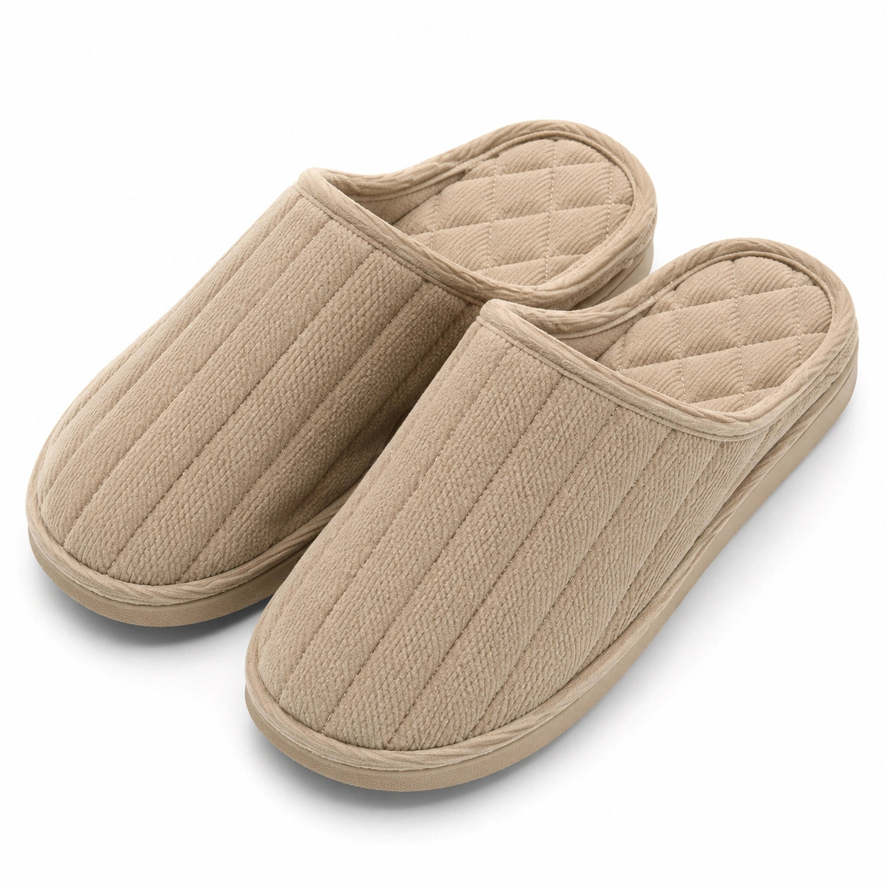 Pantofole da casa 42/43 in tessuto beige trapuntato - chiuse e leggere